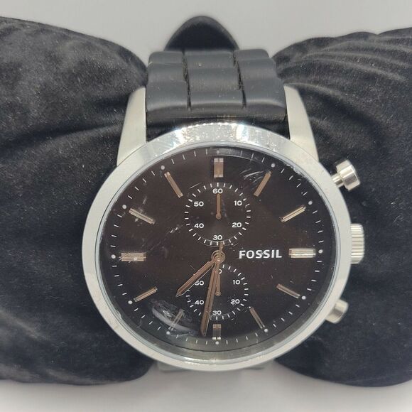 Fossil Townsman FS4866 Men's Black Silicone Analog Dial Quartz Wrist Watch DE495 - Picture 1 of 10